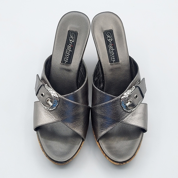 Brighton Summer Made In Italy Platfrom Cork Wedge Heel Sandals Pewter Women's 7 - Picture 3 of 10